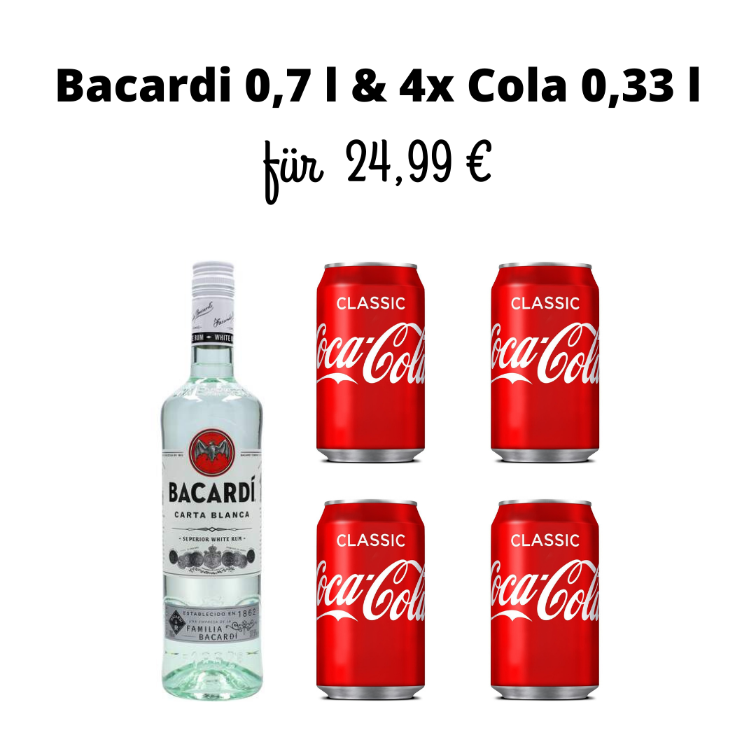Bacardi 0,7 l & 4x Coca Cola 0,33 l