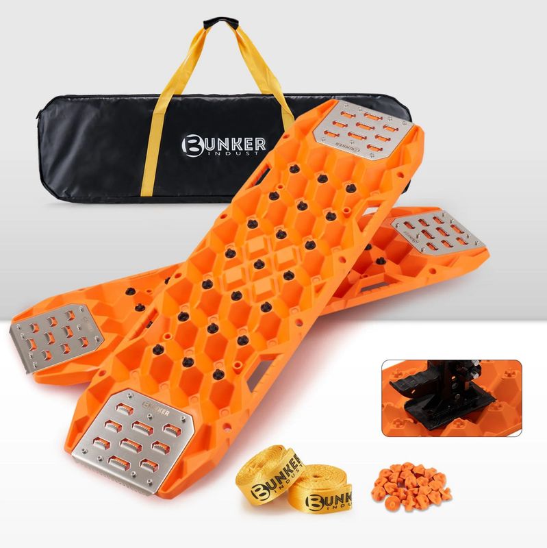 Bunker Indust Traction Boards With Replaceable Teeth &amp; Steel Plate Orange