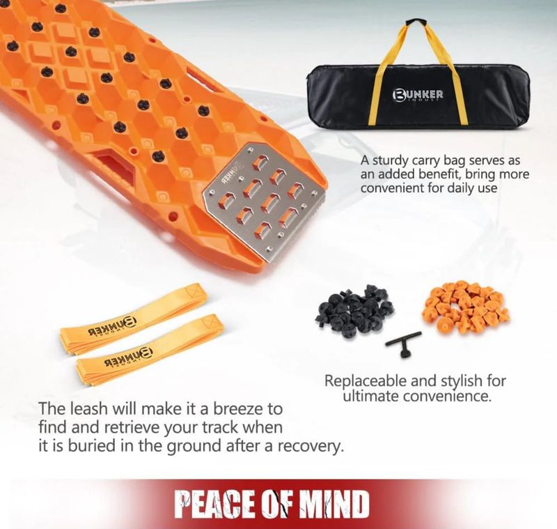 Bunker Indust Traction Boards With Replaceable Teeth &amp; Steel Plate Orange