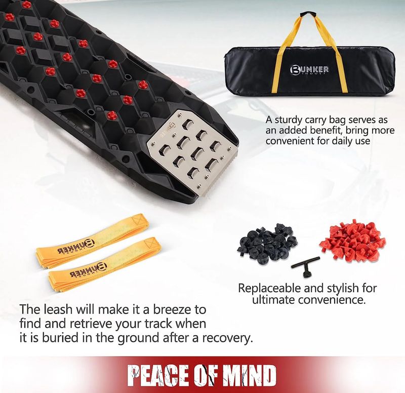 Bunker Indust Traction Boards With Replaceable Teeth &amp; Steel Plate Black