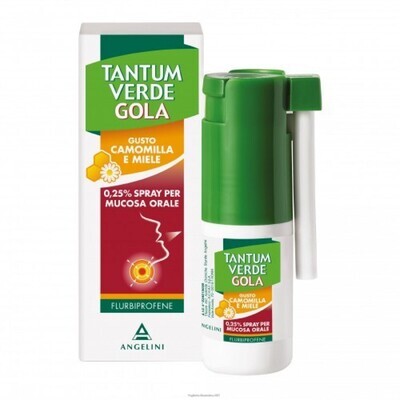Tantum Verde Gola 0,25% Spray per Mucosa Orale - Gusto Camomilla e Miele - Flacone 15ml