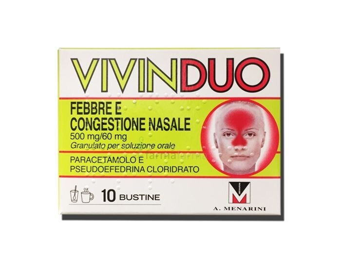 Vivinduo Febbre e Congestione Nasale - Paracetamolo e Pseudoefedrina - 10 Bustine