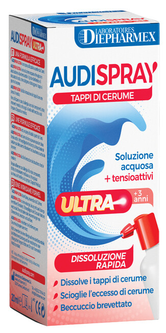 Audispray Ultra +3 anni Dissolve Tappi di Cerume - Soluzione Acquosa + Tensioattivi - Spray 20 ml