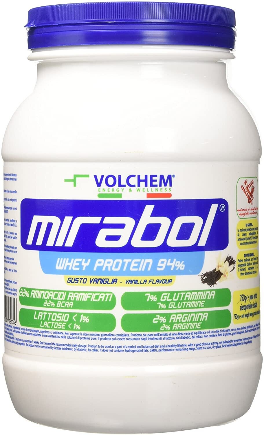 Mirabol Whey Protein 94% Aroma Vaniglia - Proteine in Polvere - Barattolo 750g - Volchem