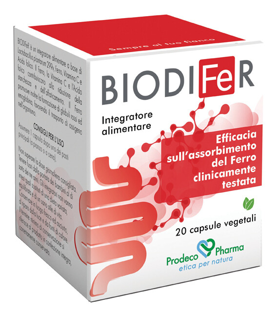 Biodifer Integratore Alimentare Efficacia sull�assorbimento del ferro Senza Glutine -  Scatola 20 Capsule vegetali