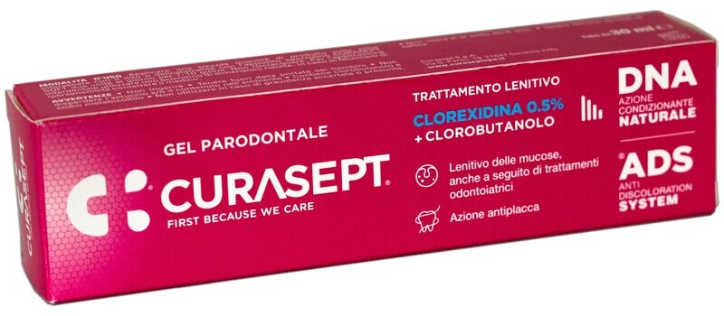 Curasept Gel Parodontale - 0,5% Clorexidina + Clorbutanolo - Trattamento Lenitivo - Ads+Dna - 30ml