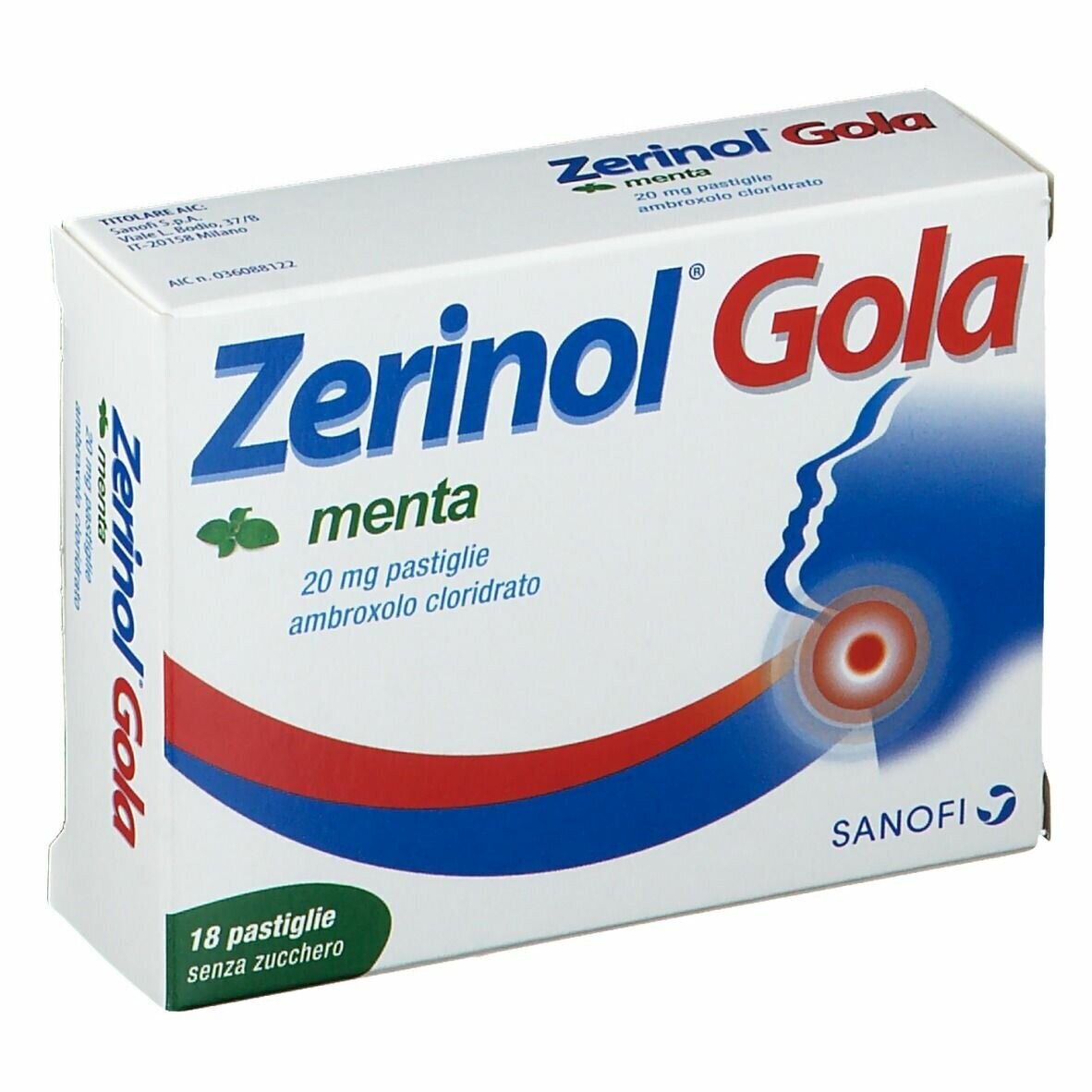 Zerinol Gola 20mg Ambroxolo - Menta Senza Zucchero - 18 Pastiglie