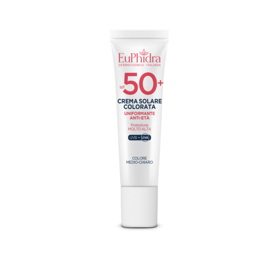 Euphidra Crema Solare Viso Colorata Medio-Chiaro - Fattore Di Protezione 50+ - Protezione Molto Alta - 30ml
