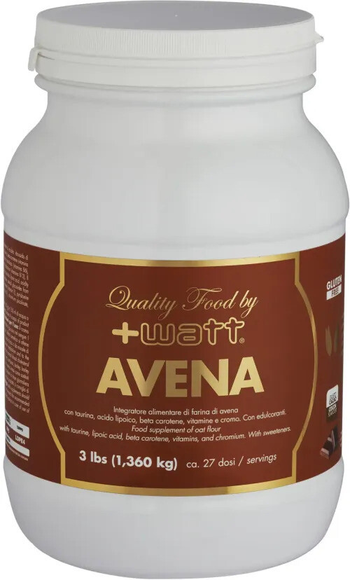 Avena - Quality Food +Watt - Integratore Alimentare di Farina di Avena Gusto Cacao - Barattolo 1.36 kg