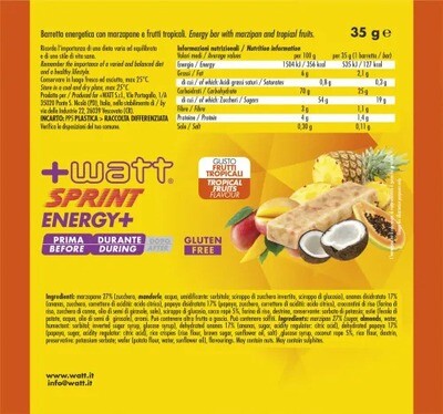 Sprint Energy+ - Barretta Energetica con Marzapane e Frutti Tropicali - +Watt - Barretta 35g