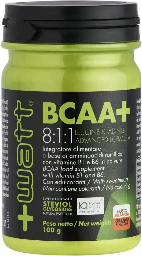 BCAA+ 8:1:1 Polvere Gusto Arancia - Integratore Alimentare a base di Aminoacidi Ramificati - +Watt - Barattolo 100 g