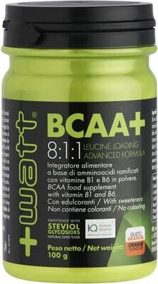 BCAA+ 8:1:1 Polvere Gusto Arancia - Integratore Alimentare a base di Aminoacidi Ramificati - +Watt - Barattolo 100 g