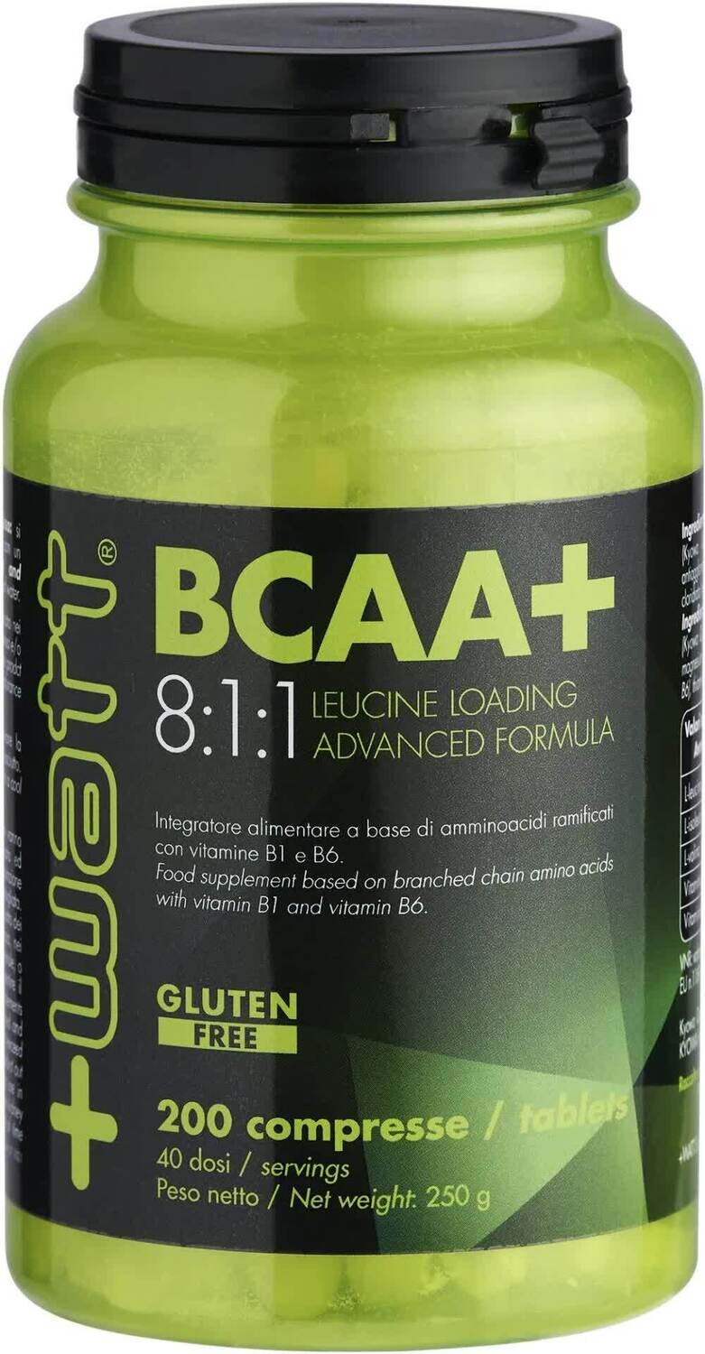 BCAA+ 8:1:1 Compresse - Integratore Alimentare di Aminoacidi Ramificati Gluten Free - +Watt - Barattolo 200 Compresse