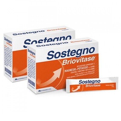Briovitase Sostegno Bipack - Integratore alimentare a base di sali minerali - Gusto  Arancia senza zucchero senza glutine  e lattosio - Bipack 28 bustine totali