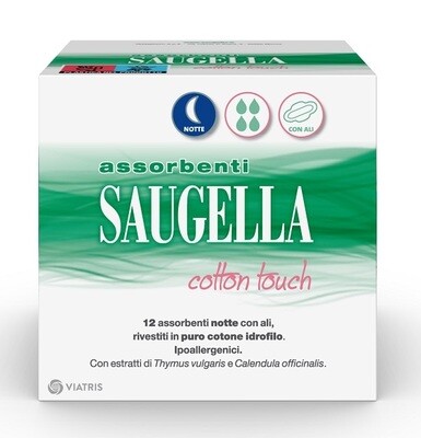 Saugella Assorbenti Notte con Ali in Puro Cotone Idrofilo - 12 Assorbenti