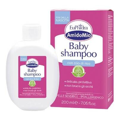 Euphidra Amido Mio Baby Shampoo - Con Olio Di Riso - Delicato - Protettivo - Non Brucia Gli Occhi - 200 ml