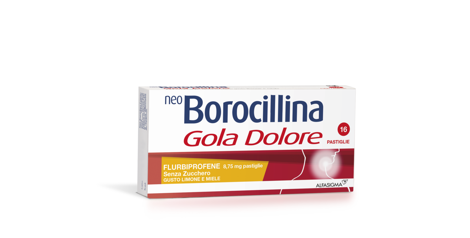 NeoBorocillina Gola Dolore - Aroma Limone E Miele - Senza Zucchero - 16 Pastiglie
