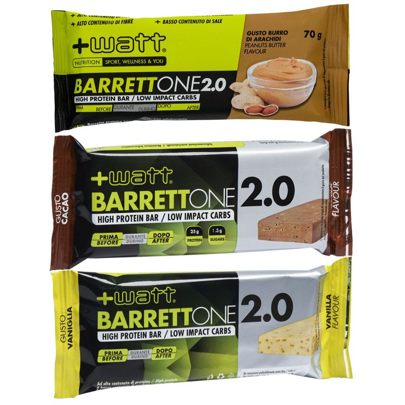 Barrettone 2.0 - Gusti Vari - Burro di Arachidi - Cacao - Vaniglia - Barretta Proteica Gluten Free - +Watt - 1 Barretta 70g