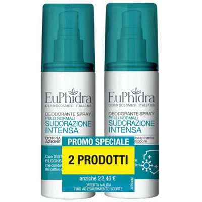 EUPHIDRA DEO SPRAY SUDORAZIONE INTENSA ABBINATA 2 PEZZI DA 100 ML