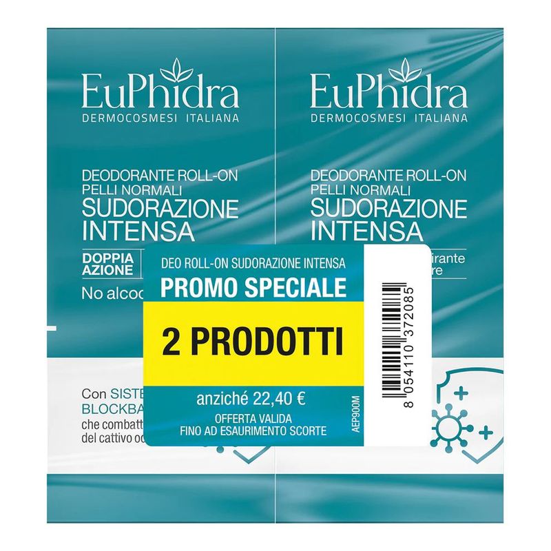 Euphidra Deo Roll-On Sudorazione Intensa Abbinata 2 Pezzi Da 50 ML