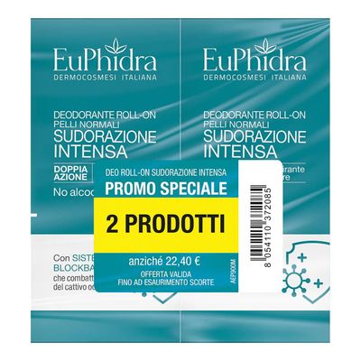 Euphidra Deo Roll-On Sudorazione Intensa Abbinata 2 Pezzi Da 50 ML