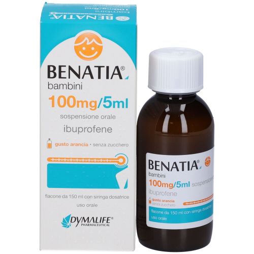 BENATIA BAMBINI 100MG/5ML SOSPENSIONE ORALE GUSTO ARANCIA SENZA ZUCCHERO 1 FLACONE DA 150ML CON SIRINGA DOSATRICE