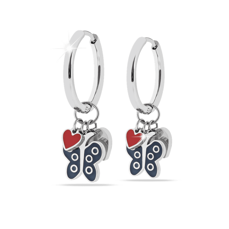 Medical Jewels 451 Orecchini Cerchio con pendente cuore e farfalla