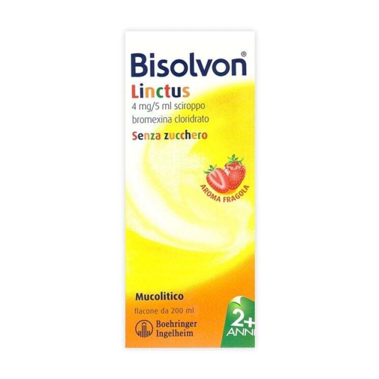 Bisolvon Linctus Sciroppo Mucolitico 4mg/5ml - Senza Zucchero - Aroma Fragola - 200ml