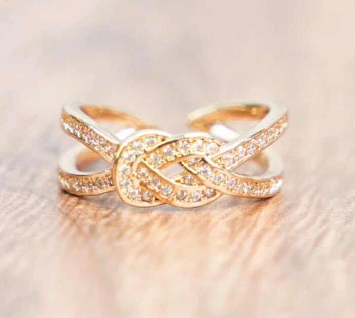 Crystal Avenue Love Knot CZ Cuff Ring