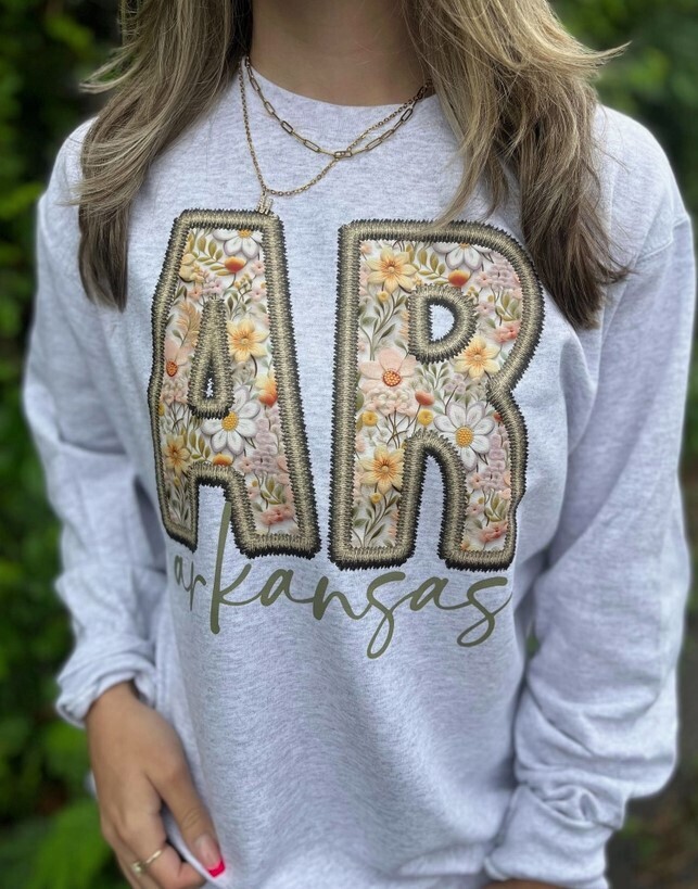 Faux Embroidered Floral State Sweatshirt
