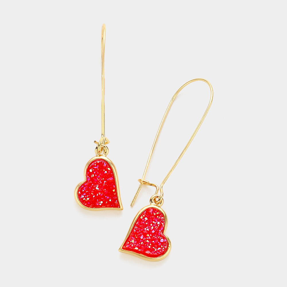 Druzy Heart Dangle Earring