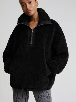 Appleton Oversized Half-Zip Sherpa Pullover in Black
