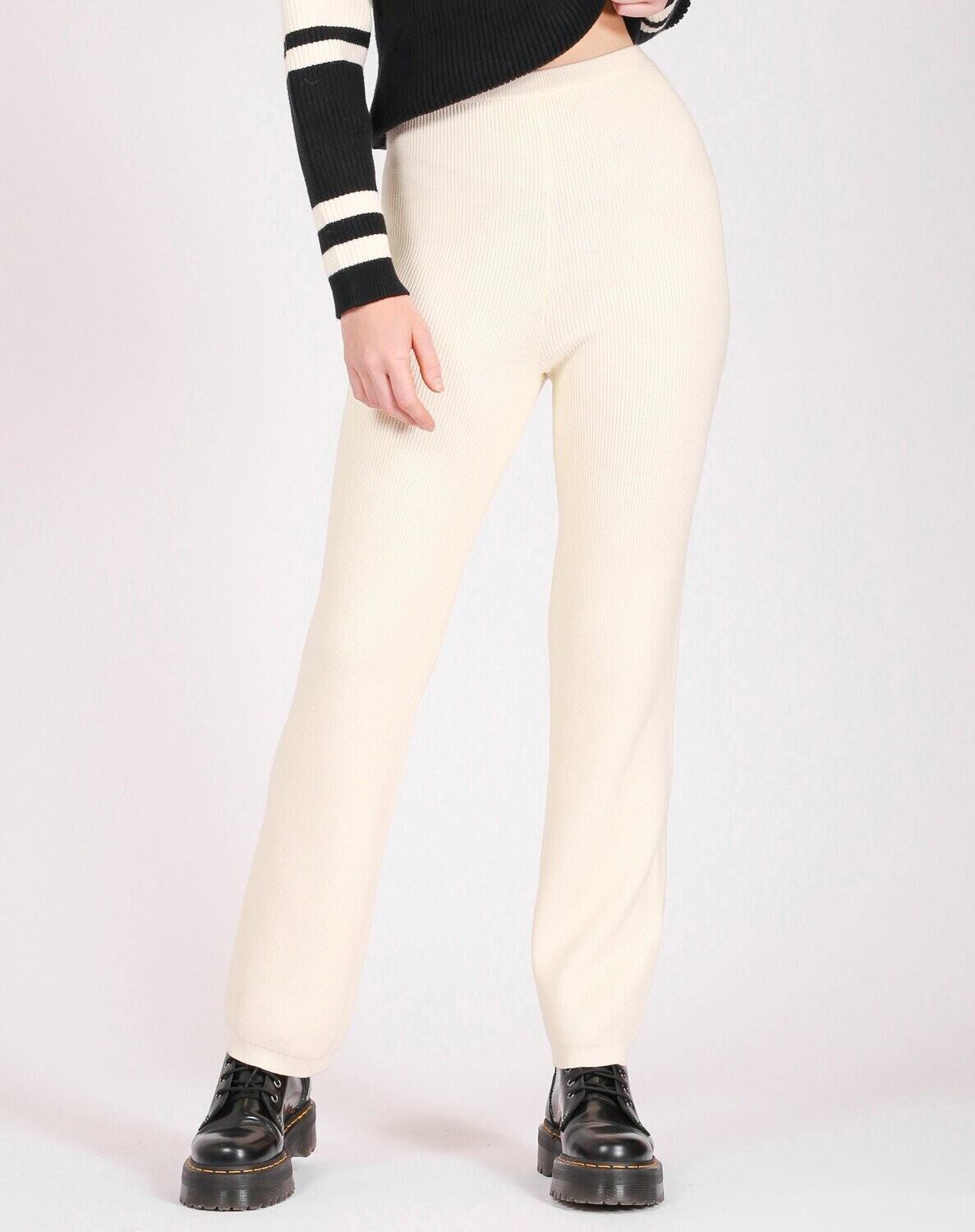 Ribbed Knit Pant in Cream