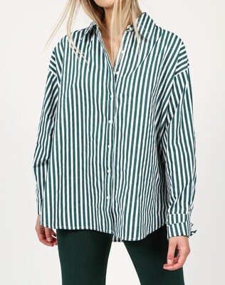 Striped Button Up in Emerald