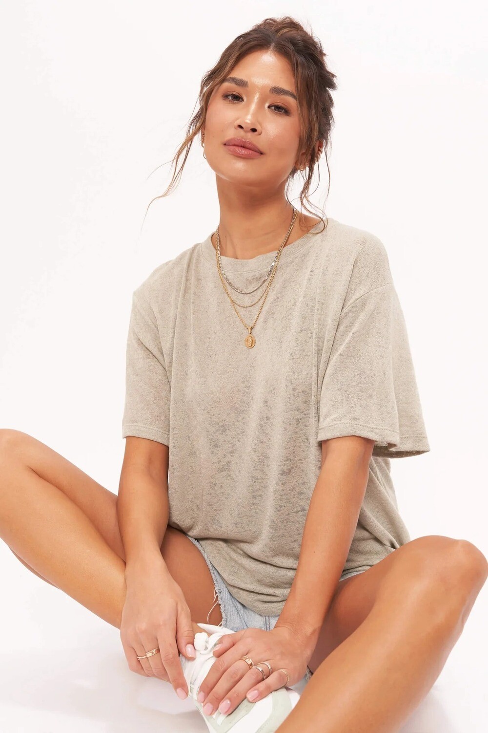 Coco Textured Easy Tee in Mossy Haze