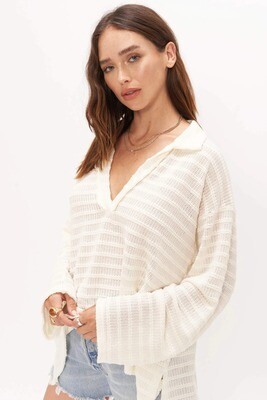Capistrano Collared Washed Pullover in Oat