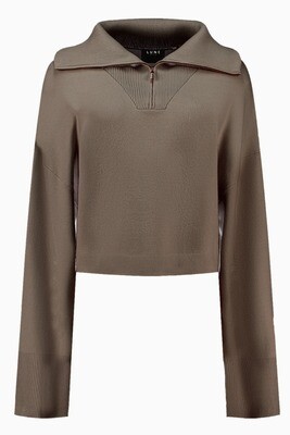 Olly Half-Zip Knit Cropped Sweater in Fossil