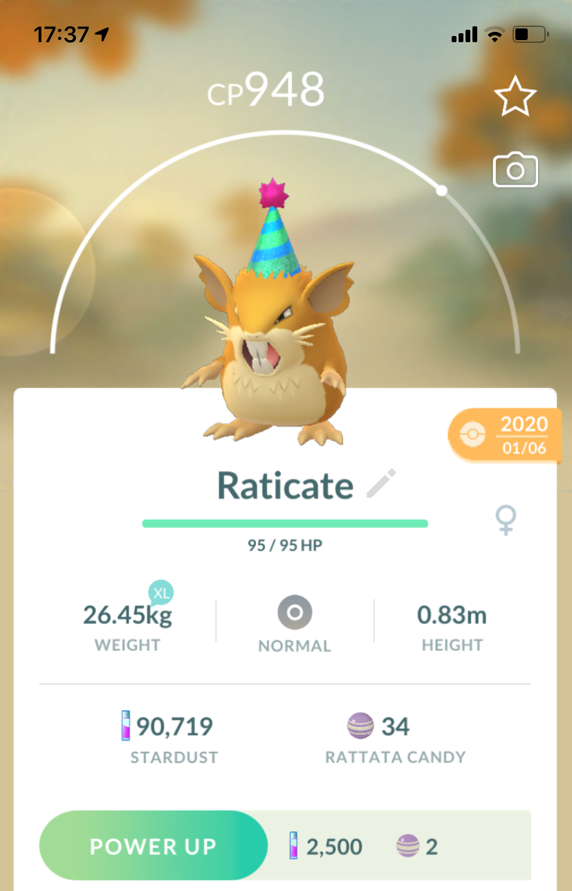 #020 - Raticate Party Hat - Pokemon GO Trade