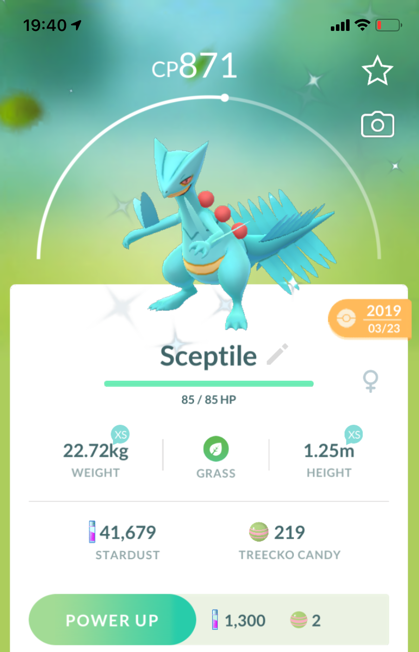 Shiny Sceptile with Frenzy Plant Great League 2019 (Guaranteed Lucky) - Pokemon GO Trade