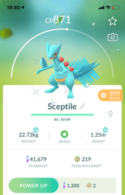 #254 - Shiny Sceptile with Frenzy Plant Great League - Pokemon GO Trade