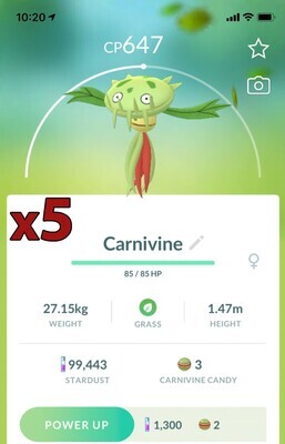 Carnivine [x5] - Pokemon GO Trade