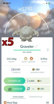 Graveler Trades [x5] - Pokemon GO Trade / Instant evolve into Golem !