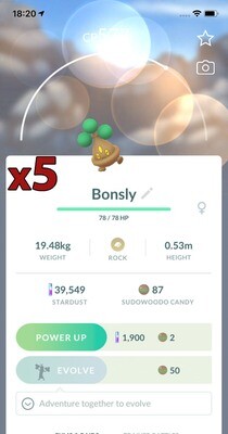 Bonsly Trades [x5] - Pokemon GO Trade