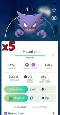 Haunter Trades [x5] - Pokemon GO Trade / Instant evolve into Gengar !