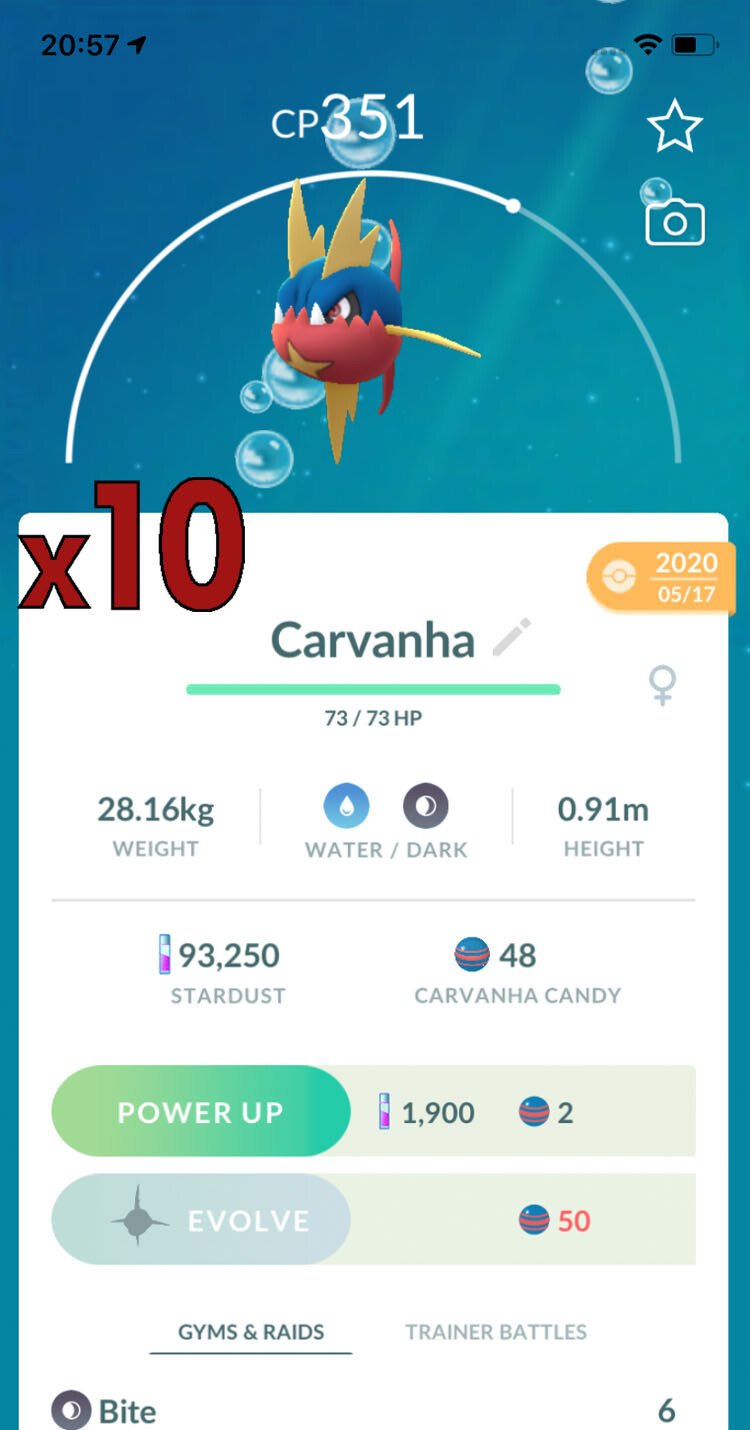 Carvanha Trades [x10] - Pokemon GO Trade