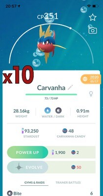 Carvanha Trades [x10] - Pokemon GO Trade