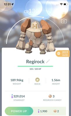 Regirock Lv15 2019 Trade (Guaranteed Lucky) - Pokemon GO Trade