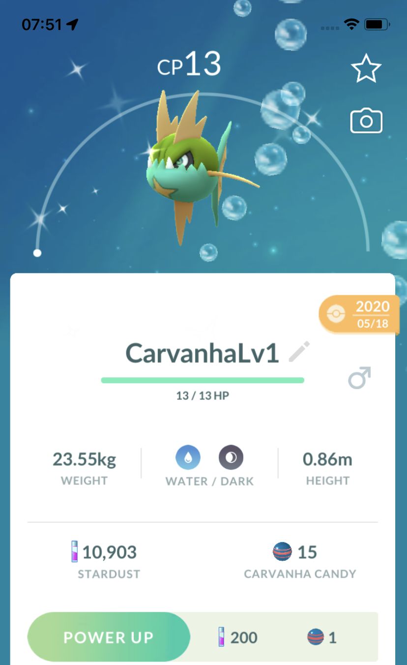 Shiny Carvanha Lv1 Trade - Pokemon GO Trade
