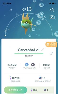 Shiny Carvanha Lv1 Trade - Pokemon GO Trade