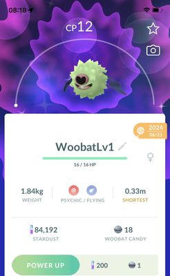 Shiny Woobat Lv1 Trade - Pokemon GO Trade